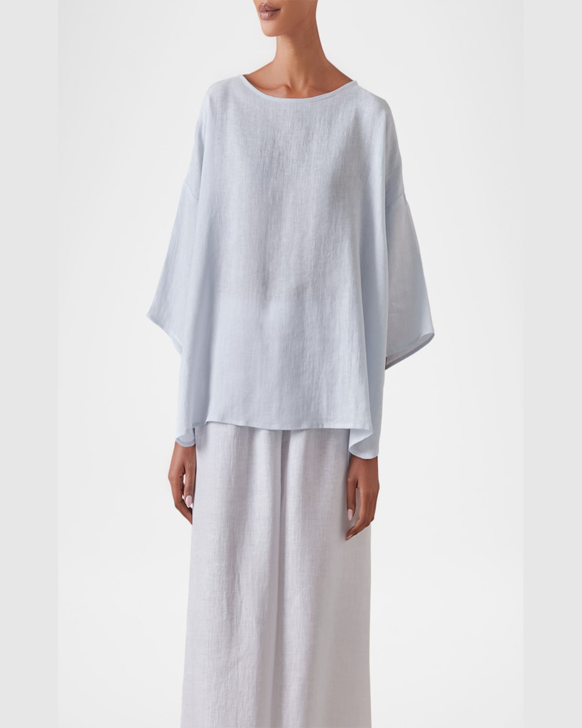 ESKANDAR SLOPED SHOULDER WIDE A-LINE SCOOP NECK TOP (MID LENGTH) 