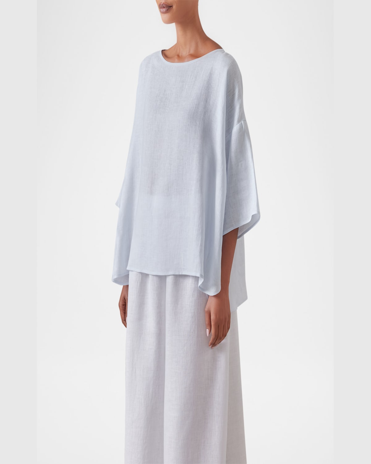 ESKANDAR SLOPED SHOULDER WIDE A-LINE SCOOP NECK TOP (MID LENGTH) 