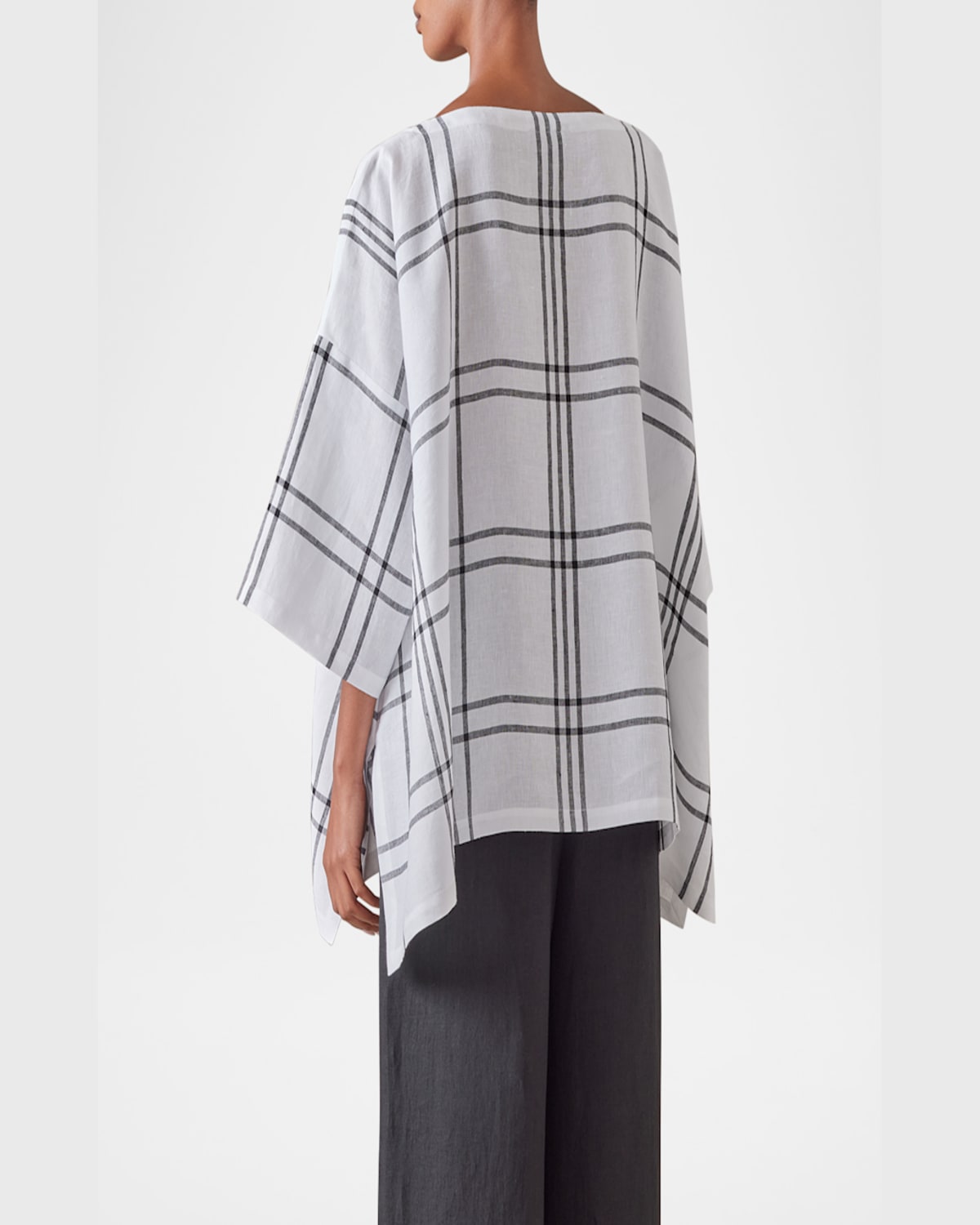 Eskandar Linen Check Tunic Top In White