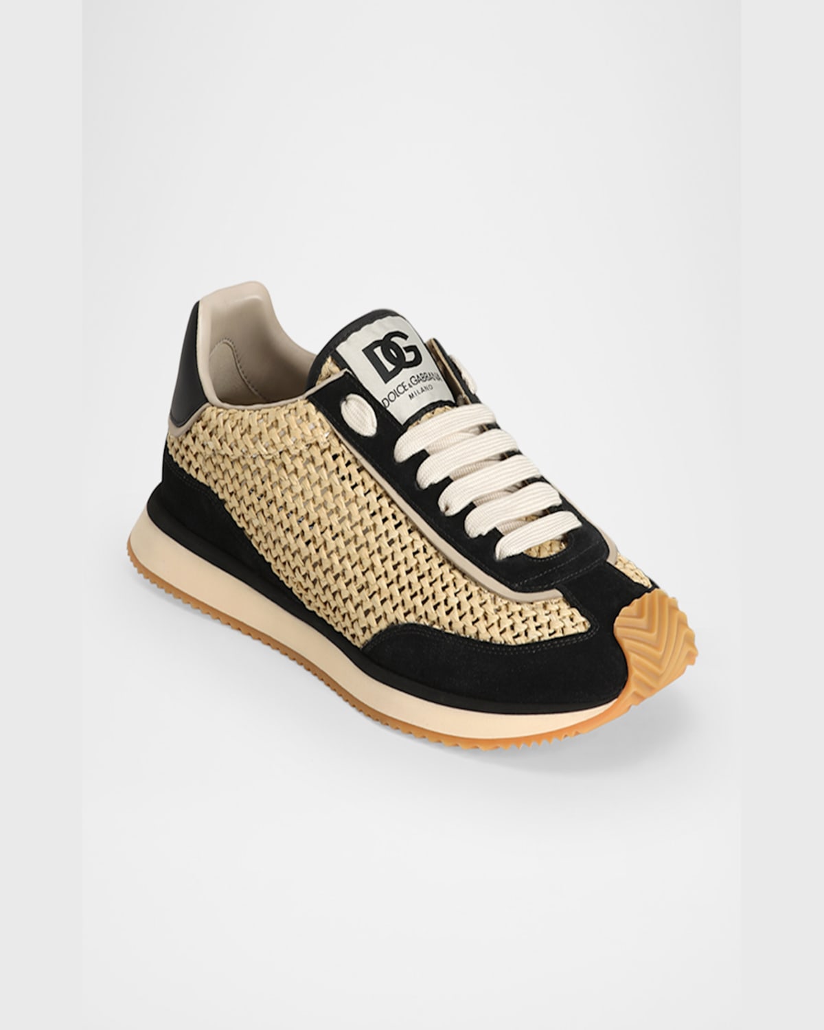 Dolce & Gabbana Two-tone Crochet And Suede Dg Cushion Sneakers In Neutral