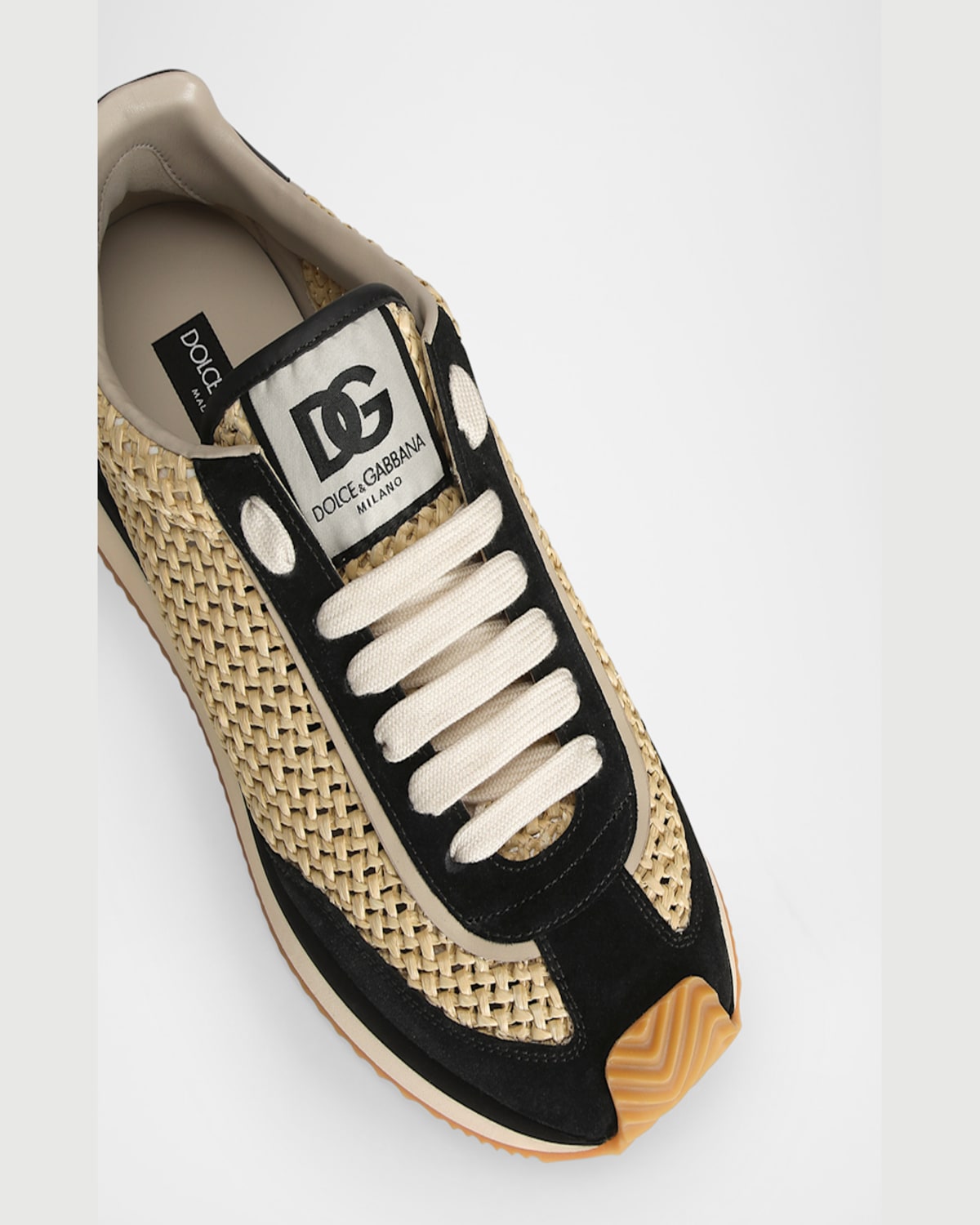 Dolce & Gabbana Two-tone Crochet And Suede Dg Cushion Sneakers In Neutral