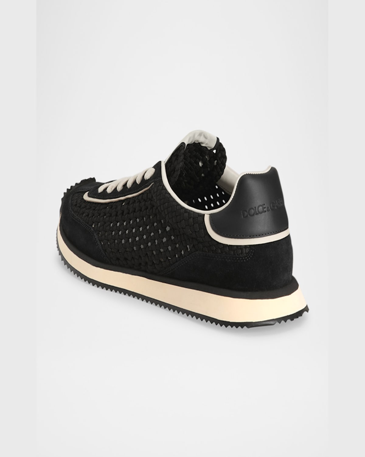 Dolce & Gabbana Dg Cushion Suede And Leather-trimmed Crocheted Sneakers In Nero/nero