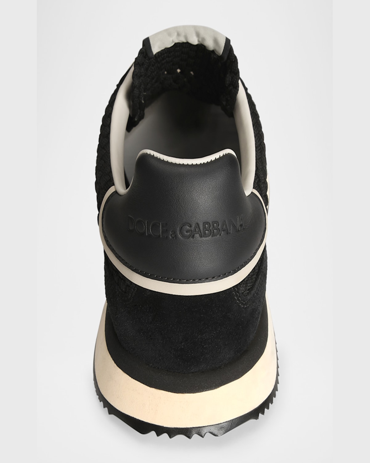 Dolce & Gabbana Dg Cushion Suede And Leather-trimmed Crocheted Sneakers In Nero/nero