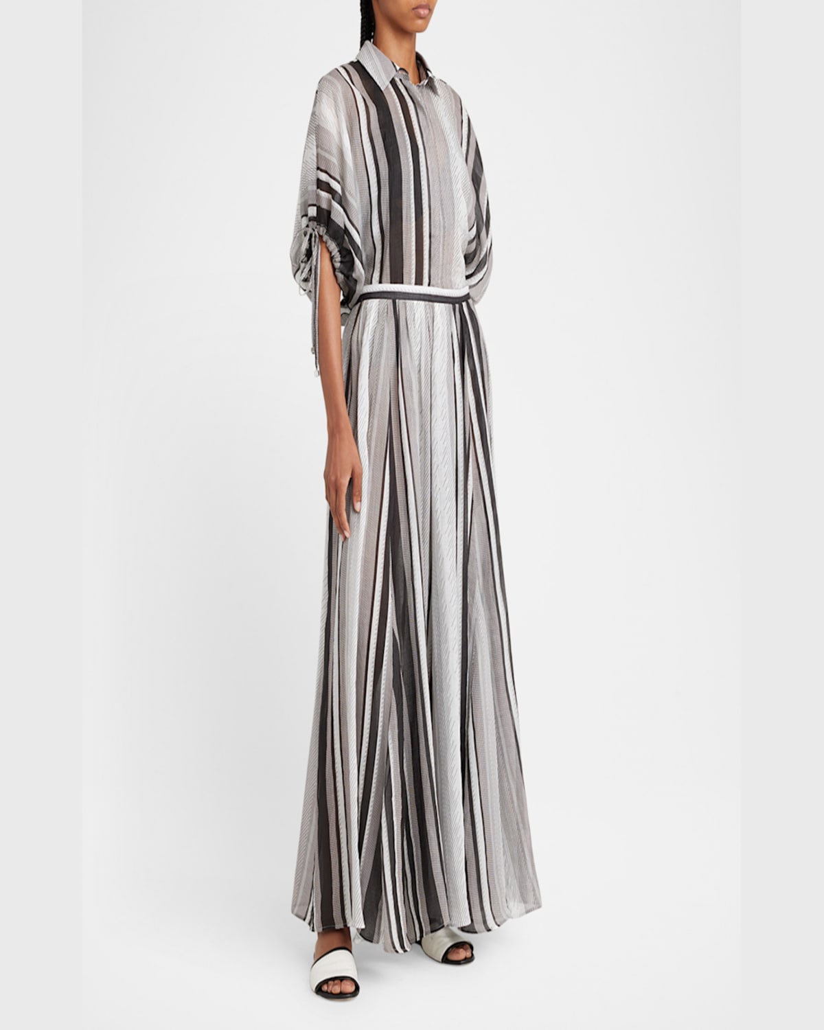 Kiton Max Striped Maxi Skirt In Wht Mult