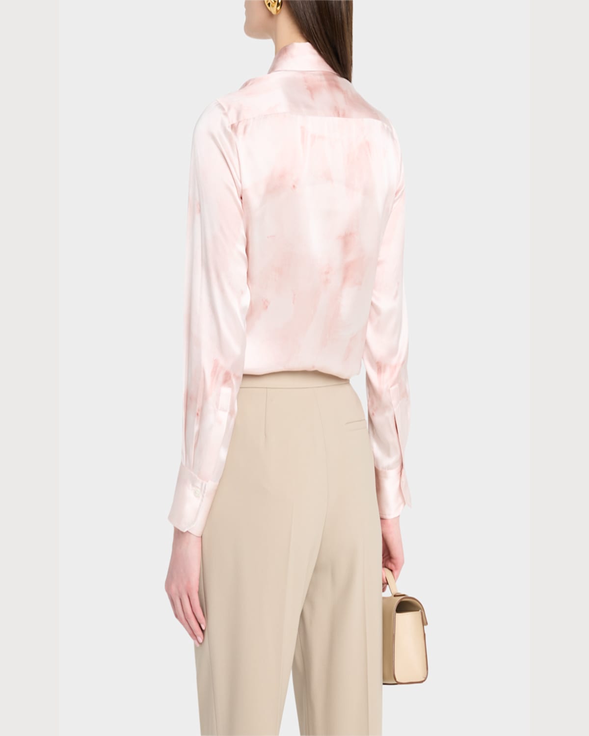 Shop Kiton Neck-tie Silk Button-down Blouse In Lt Pink Mult