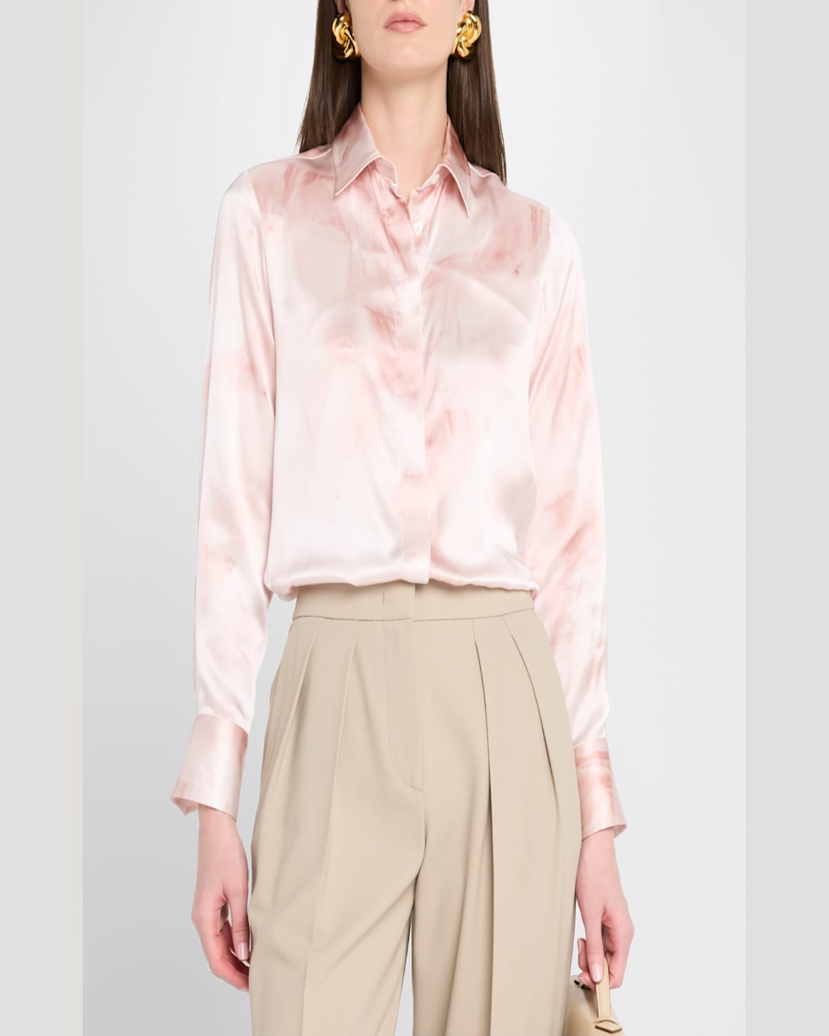 Shop Kiton Neck-tie Silk Button-down Blouse In Lt Pink Mult