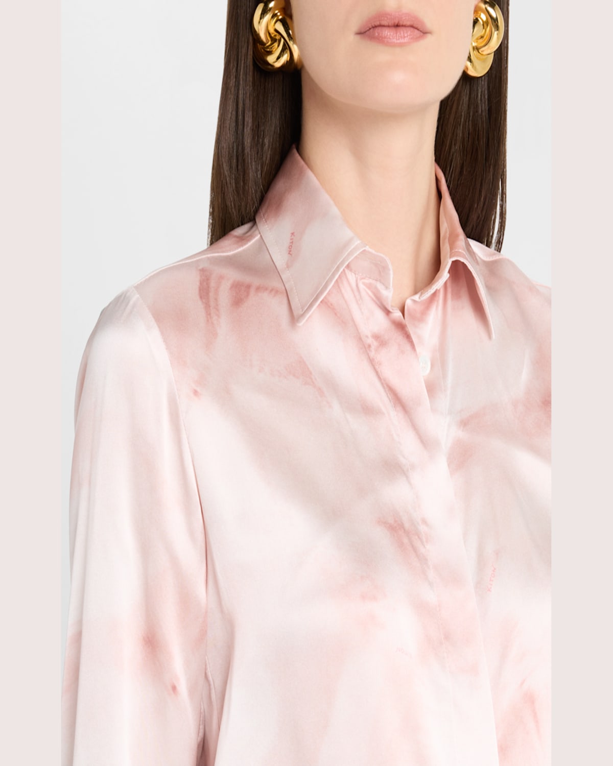 Shop Kiton Neck-tie Silk Button-down Blouse In Lt Pink Mult