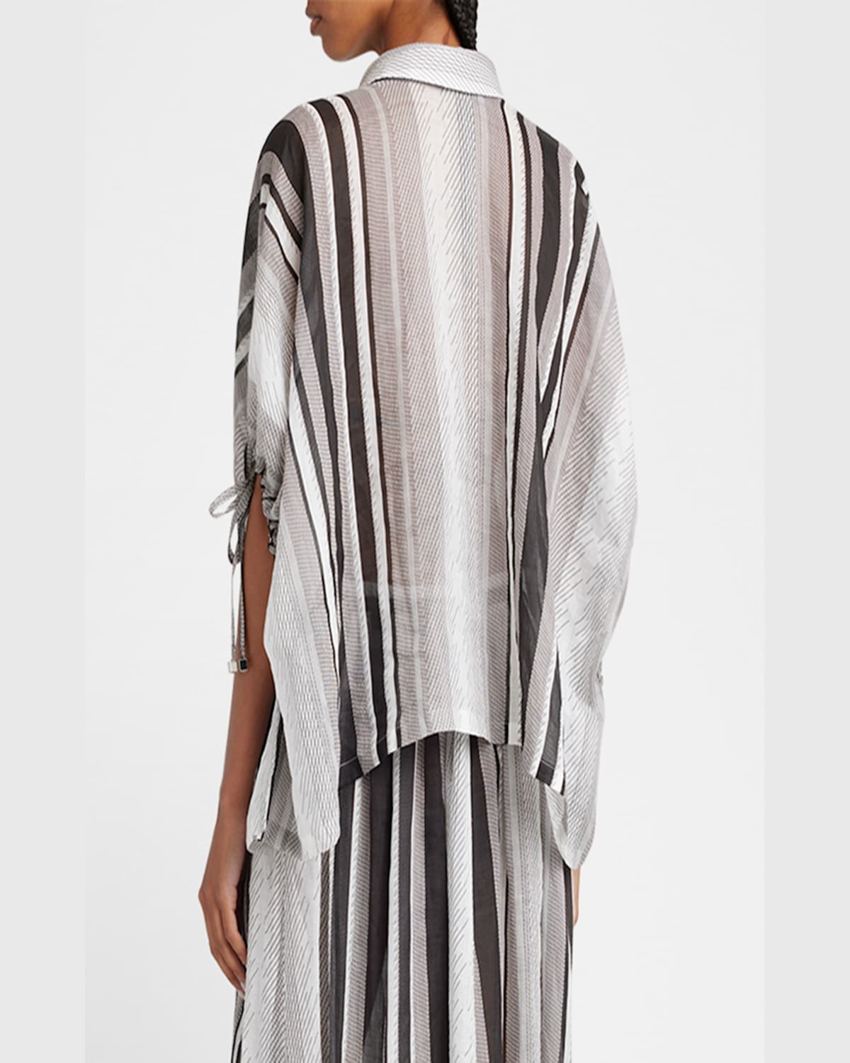 Shop Kiton Short-sleeve Striped Button-down Shirt In Wht Mult