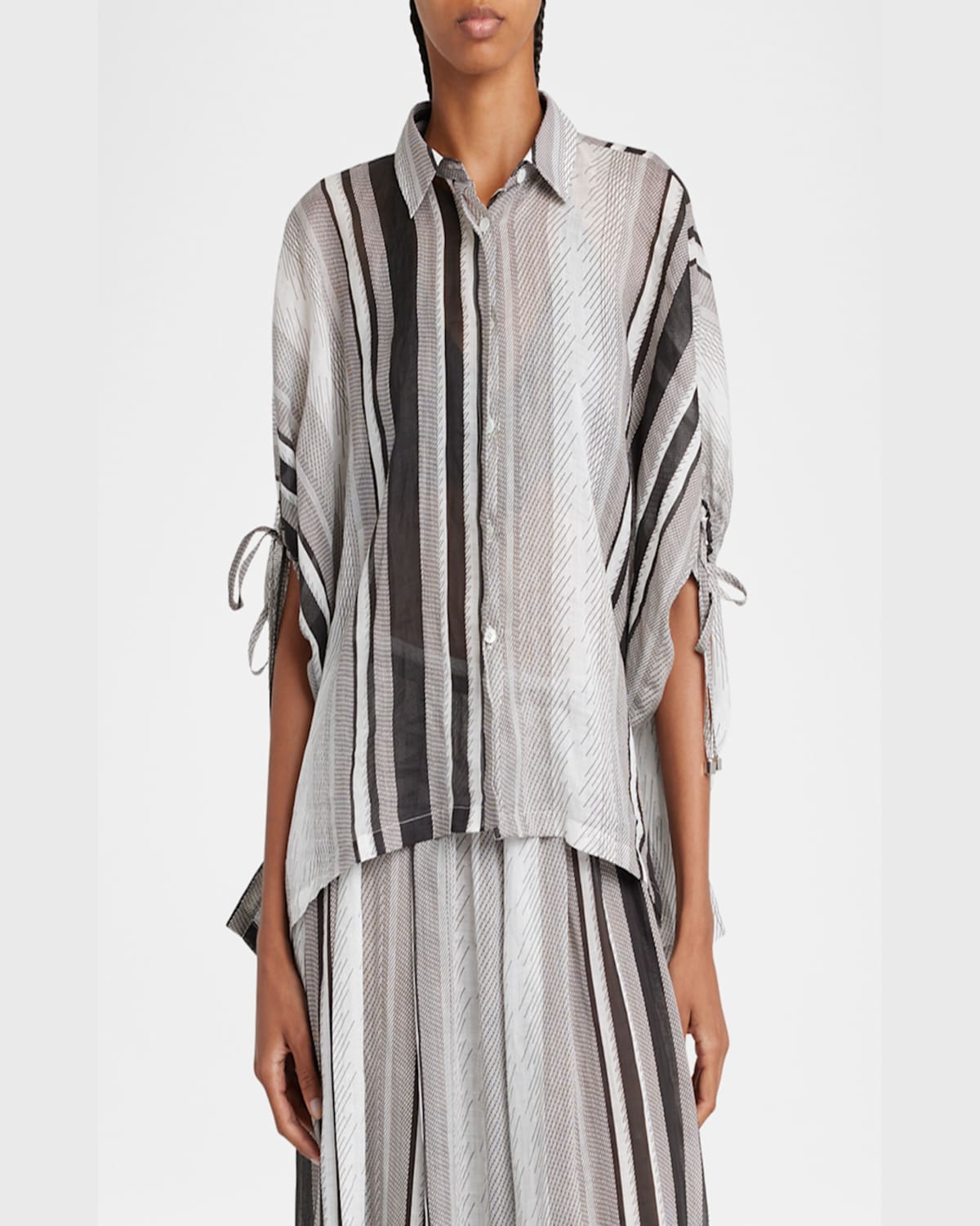 Shop Kiton Short-sleeve Striped Button-down Shirt In Wht Mult
