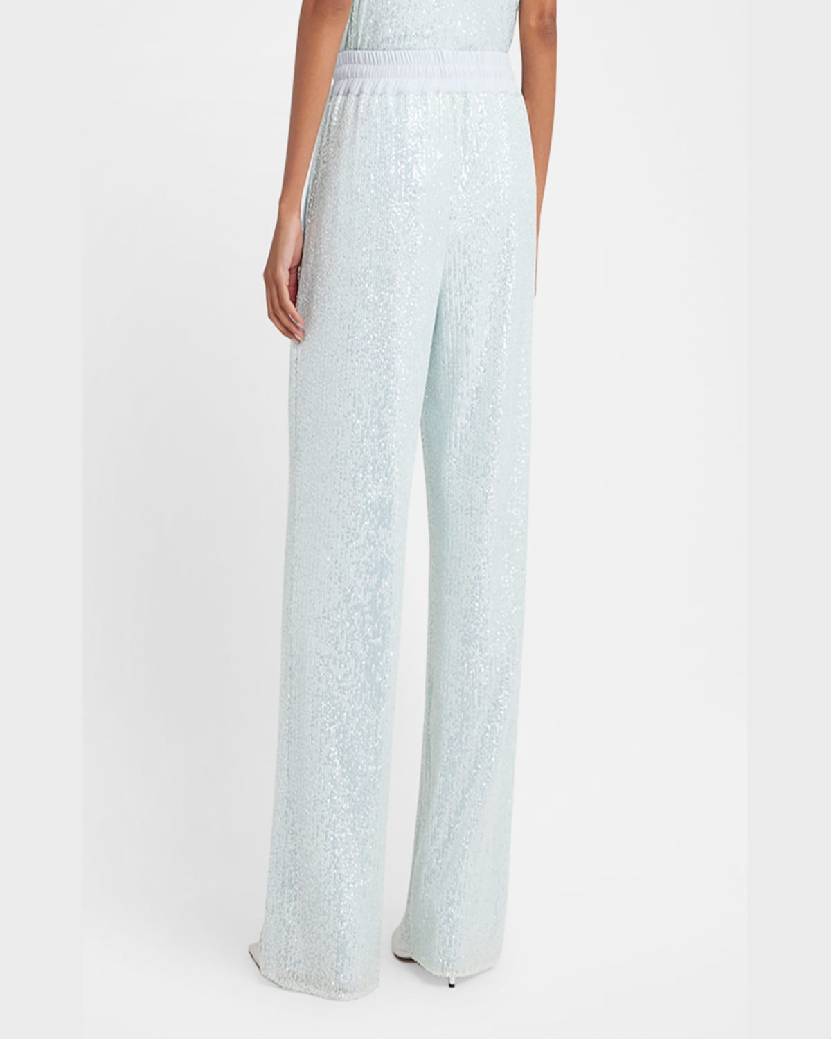 Shop Kiton Sequined Straight-leg Drawstring Pants In Lt Blu