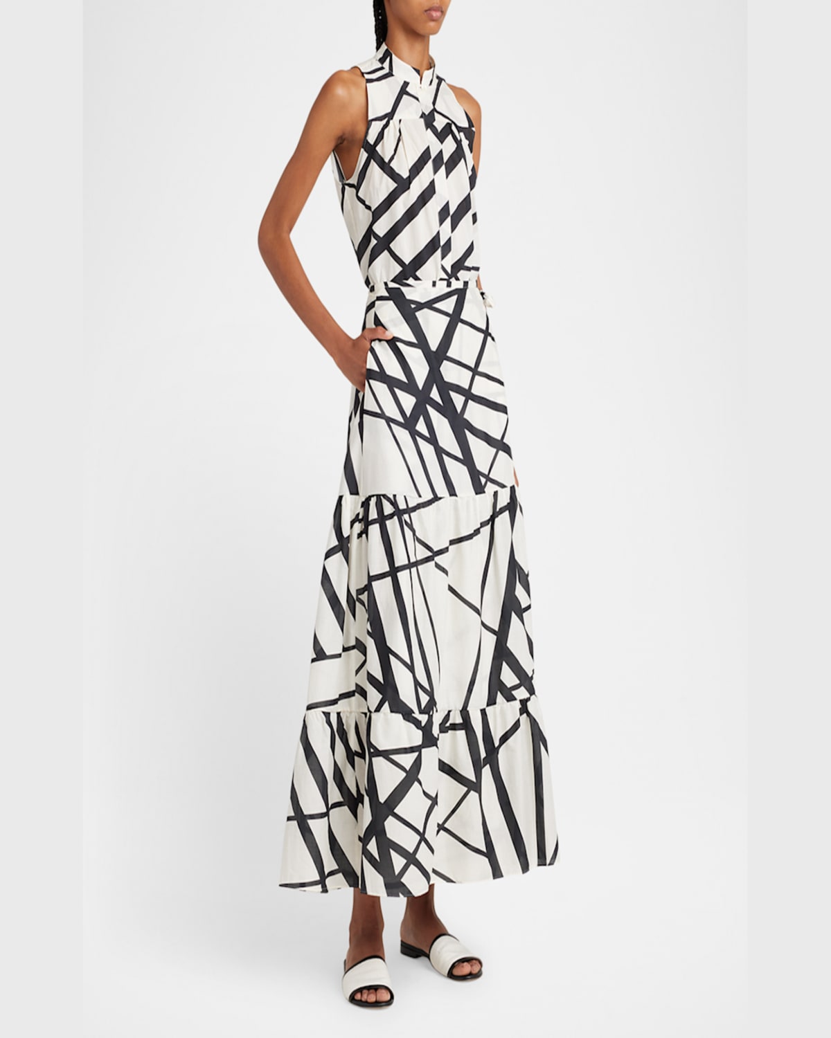 Kiton Abstract-print Tiered Maxi Wrap Skirt In Wht Mult