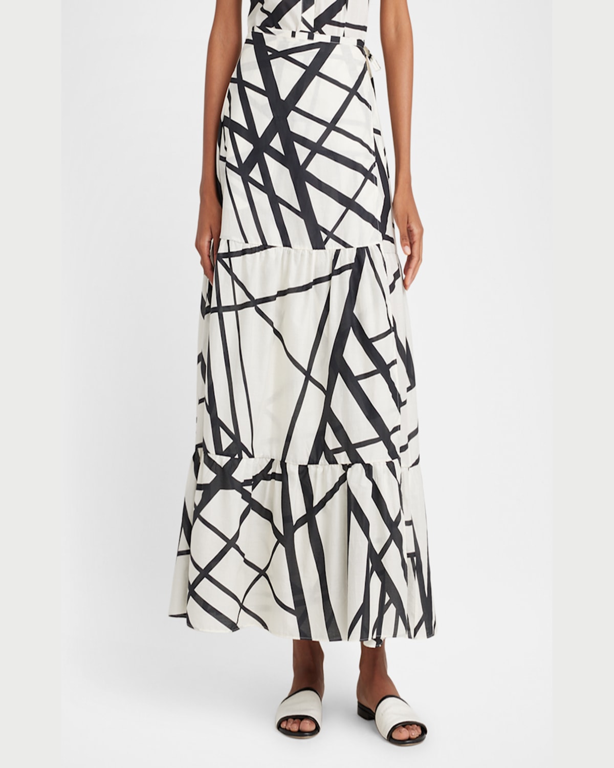 Kiton Abstract-print Tiered Maxi Wrap Skirt In Wht Mult