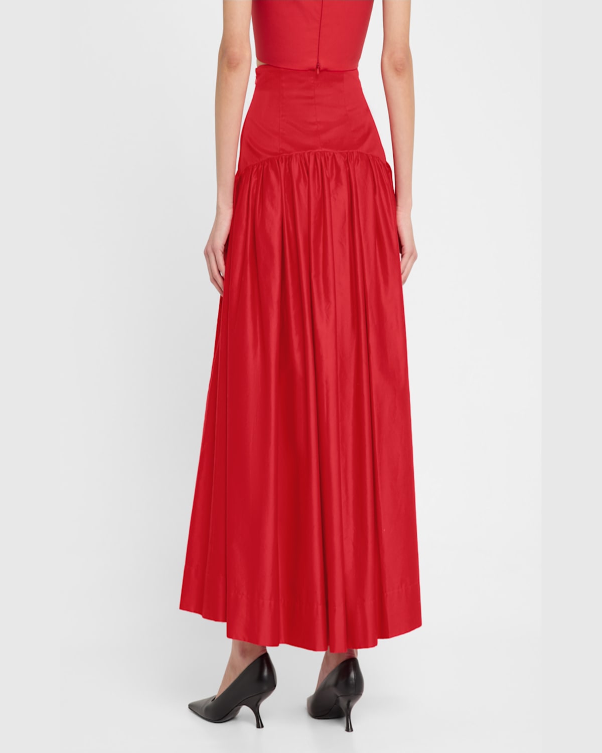 Lela Rose Drop-waist Gathered Cotton Poplin Midi Skirt In Poppy