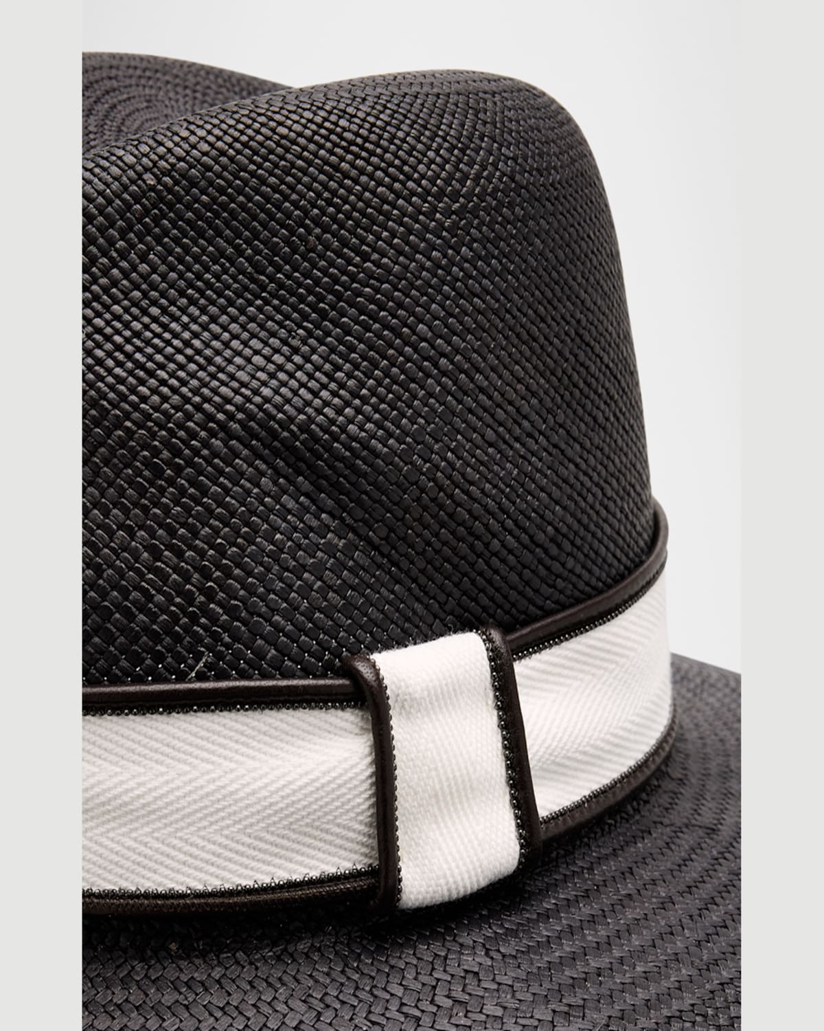 Brunello Cucinelli Straw Fedora With Wide Brim And Structured Crown In C101 Black