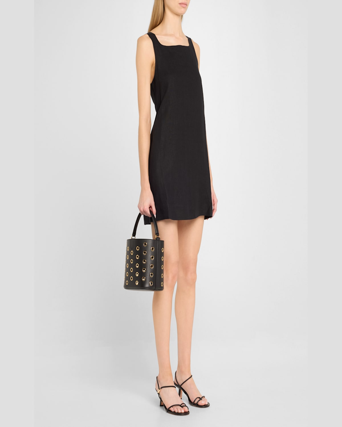 Shop Veronica Beard Small Grommet Leather Bucket Bag In Blackgold