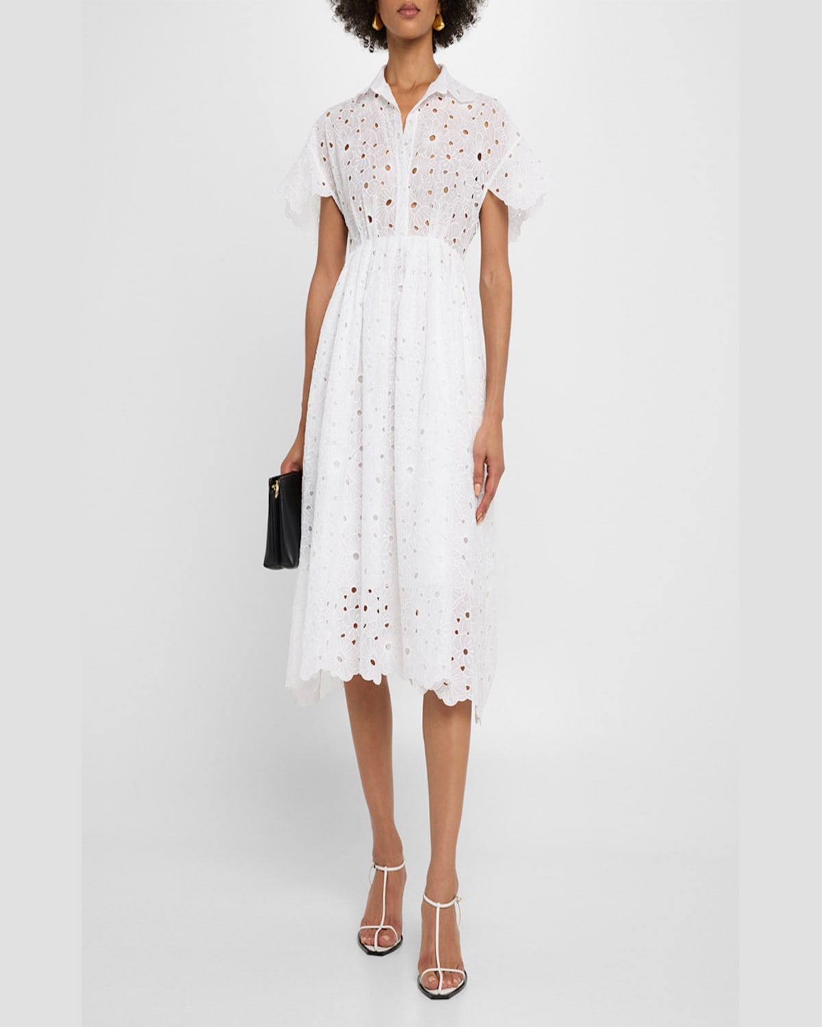 DICE KAYEK DAISY EYELET SHORT-SLEEVE MIDI SHIRTDRESS WITH CAMISOLE 