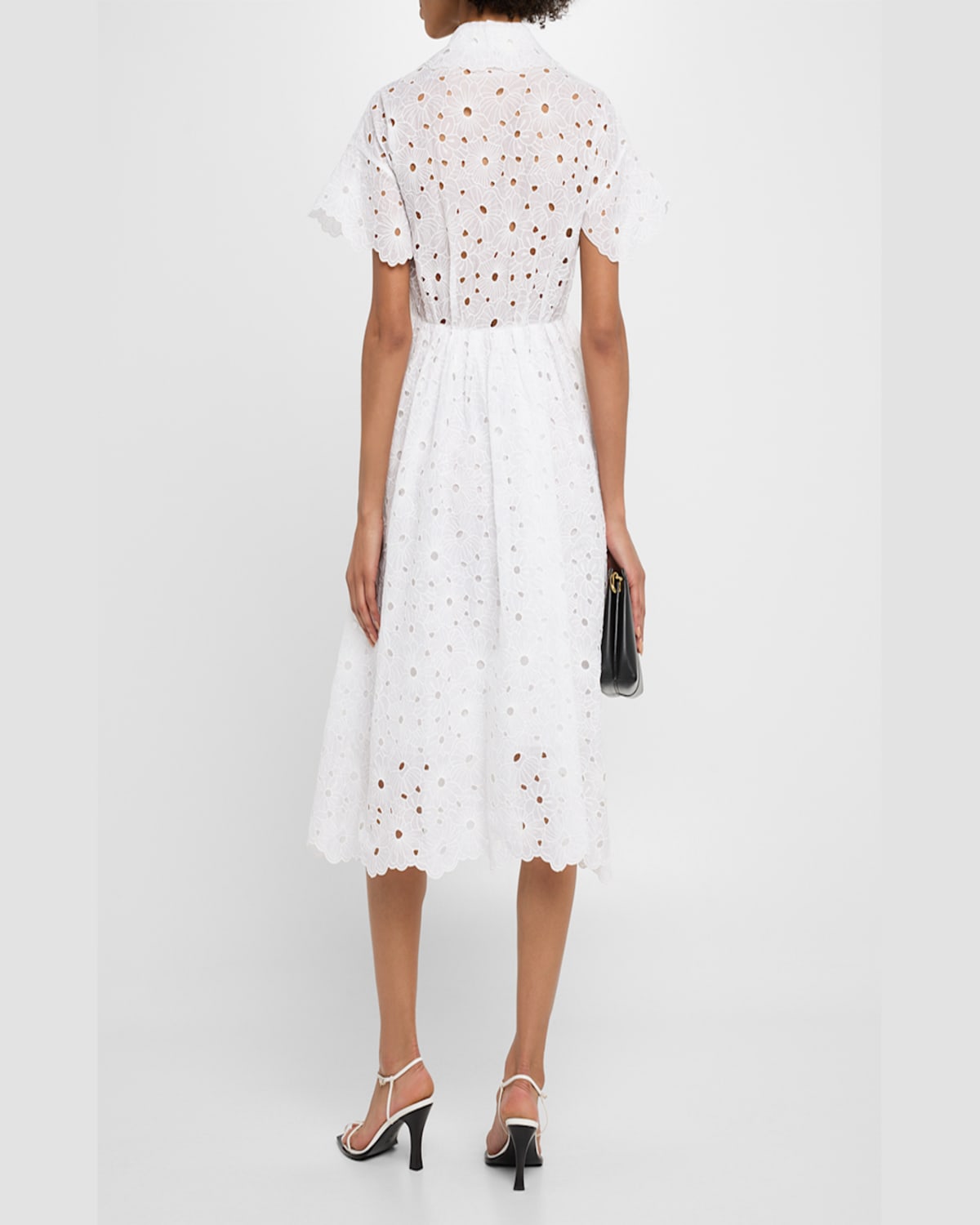DICE KAYEK DAISY EYELET SHORT-SLEEVE MIDI SHIRTDRESS WITH CAMISOLE 