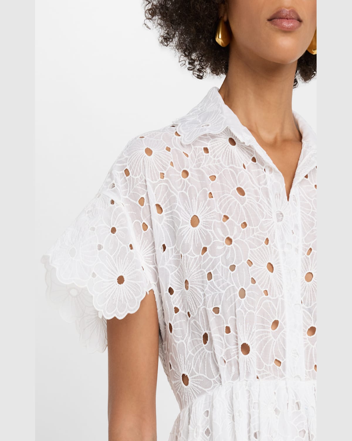 DICE KAYEK DAISY EYELET SHORT-SLEEVE MIDI SHIRTDRESS WITH CAMISOLE 
