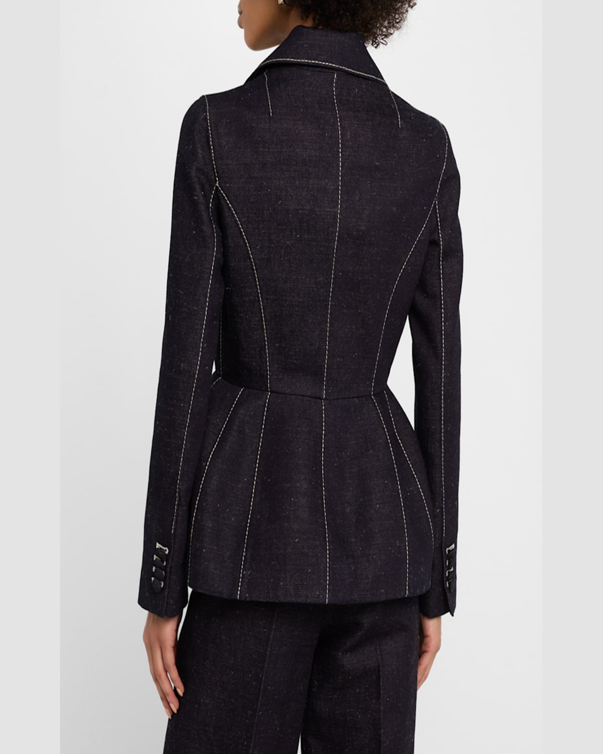 Dice Kayek Double-breasted Denim Peplum Jacket In Indigo