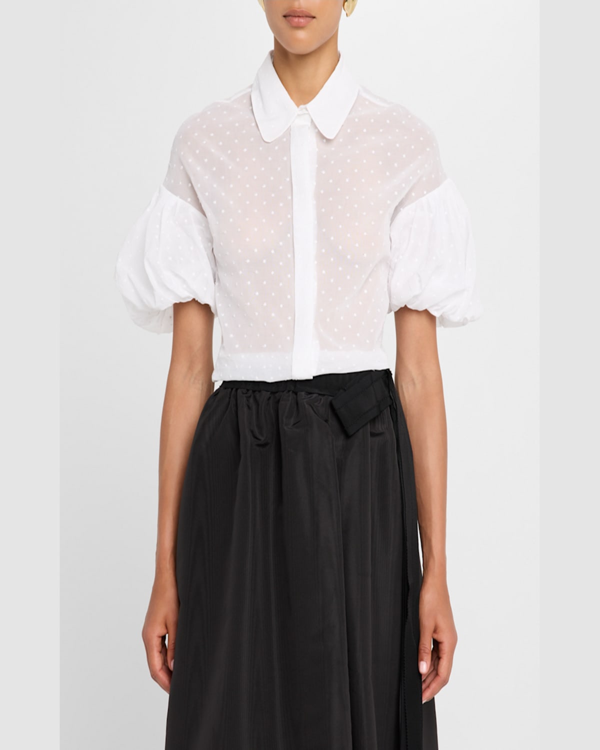 DICE KAYEK POLKA-DOT PUFF-SLEEVE BUTTON-DOWN SHIRT 