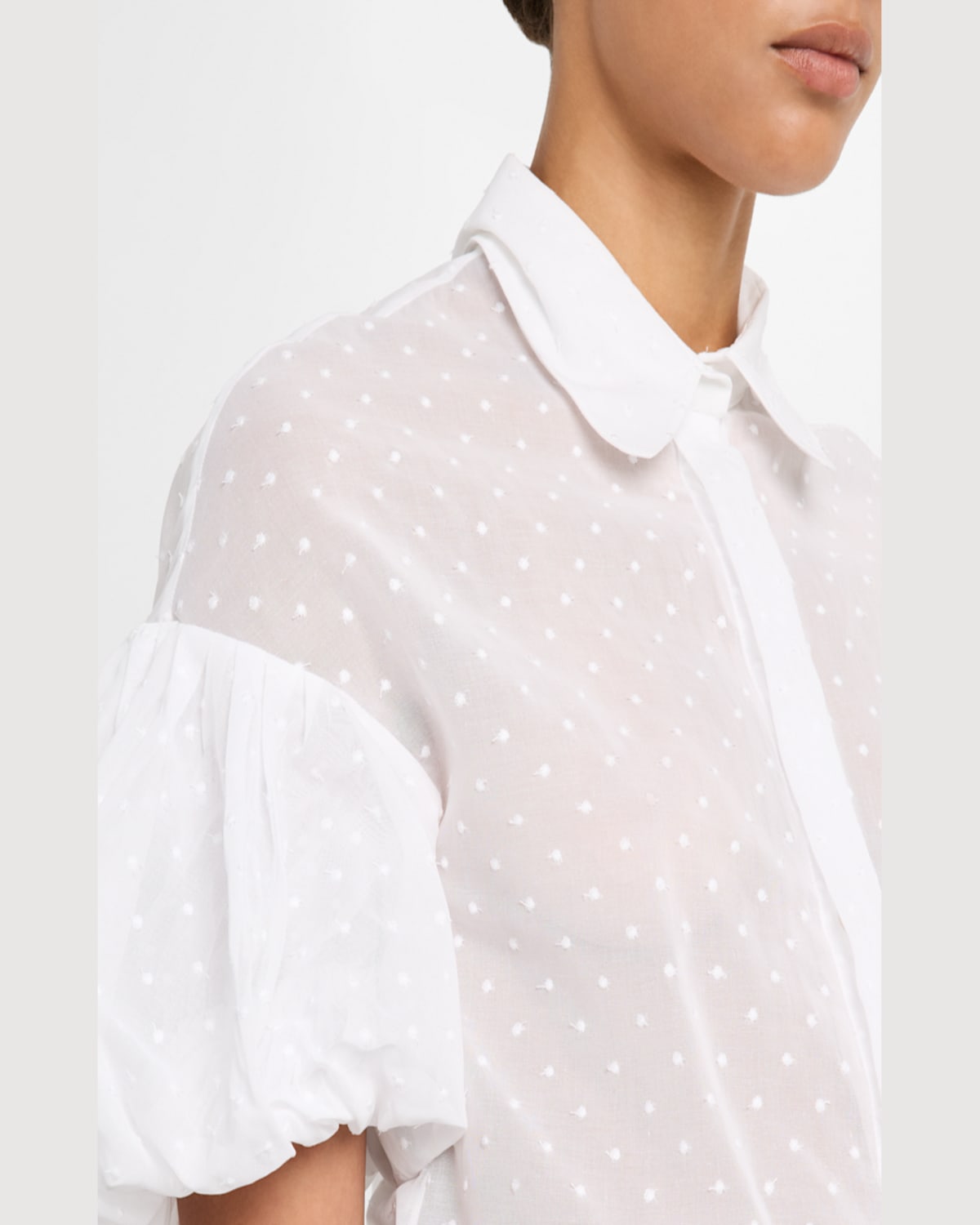 DICE KAYEK POLKA-DOT PUFF-SLEEVE BUTTON-DOWN SHIRT 