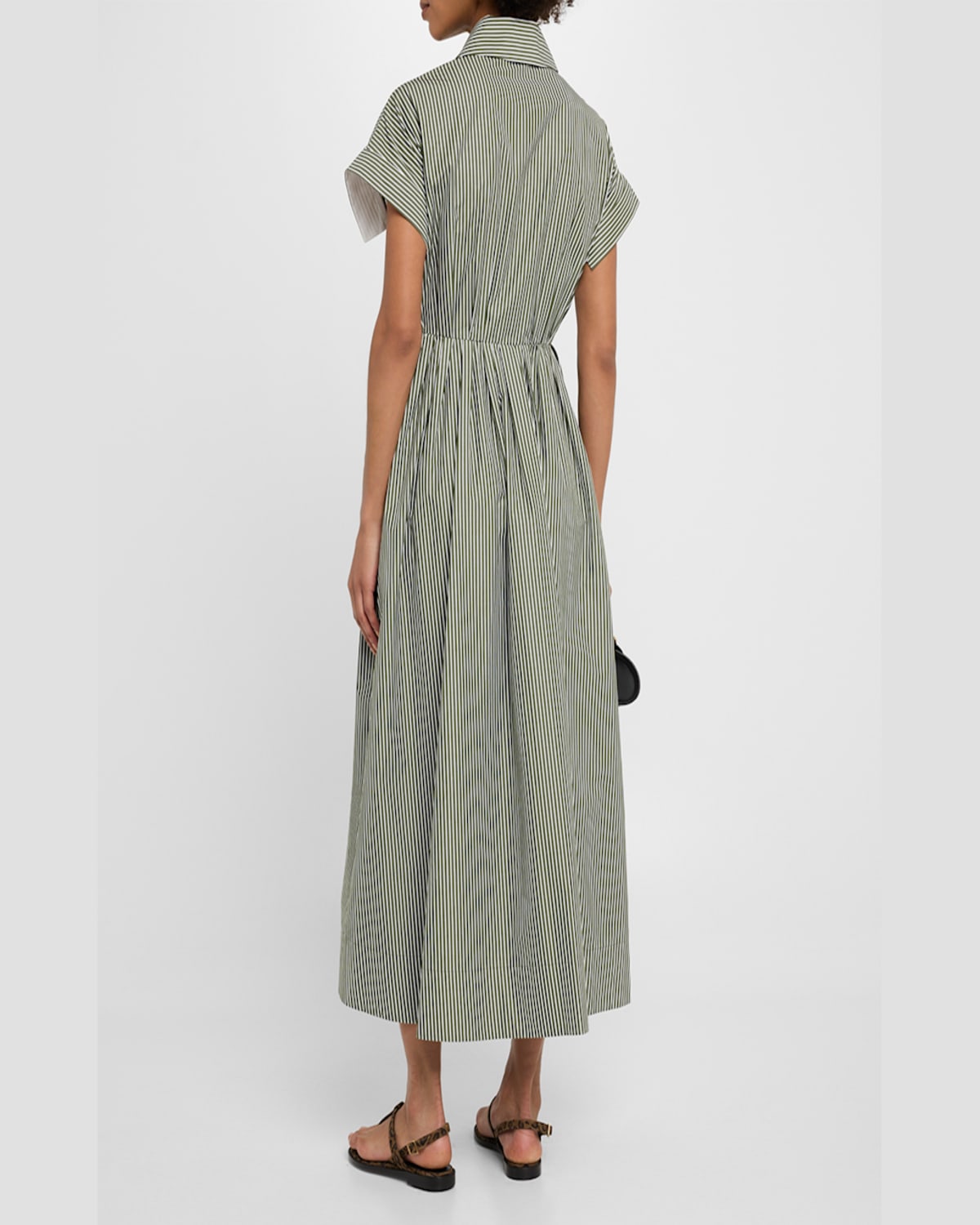 DICE KAYEK STRIPED SHORT-SLEEVE PLEATED MIDI SHIRTDRESS 