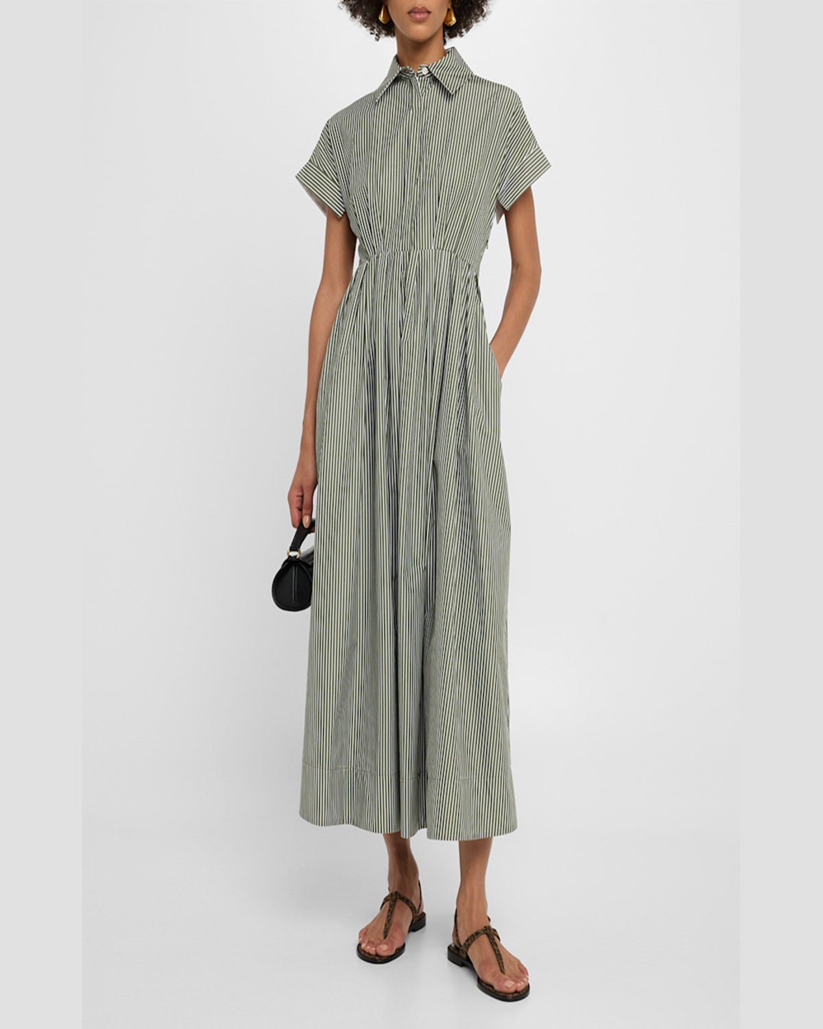 DICE KAYEK STRIPED SHORT-SLEEVE PLEATED MIDI SHIRTDRESS 