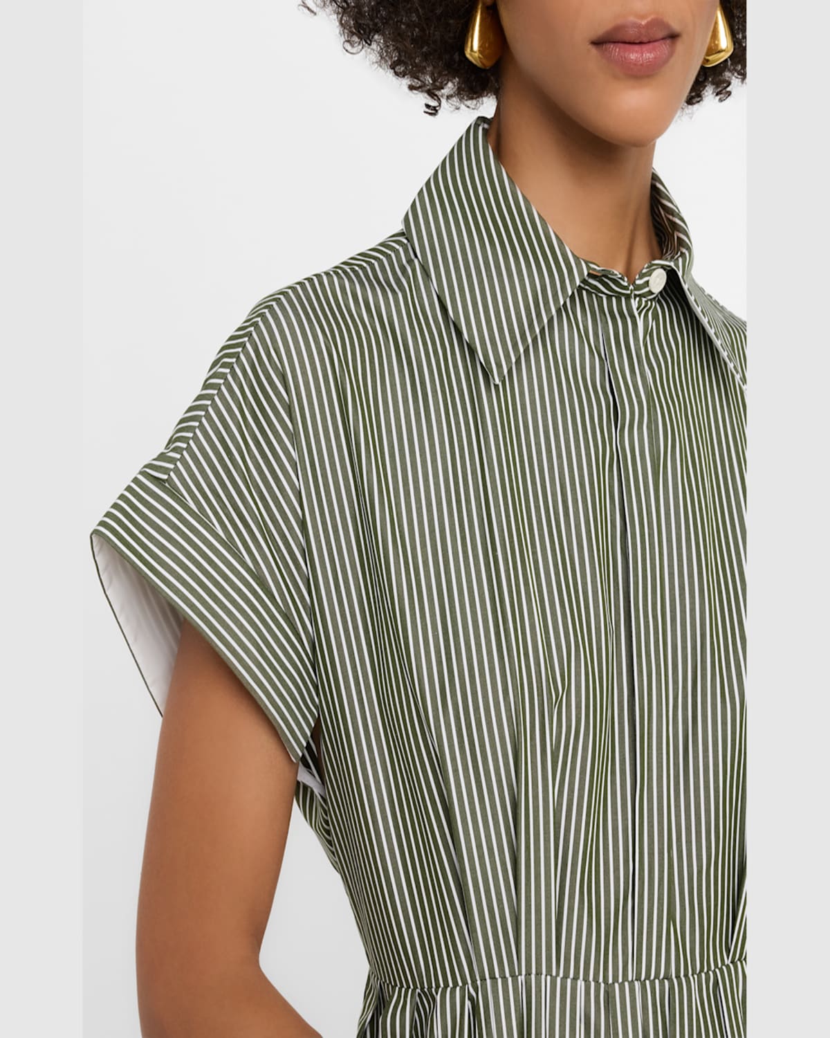 DICE KAYEK STRIPED SHORT-SLEEVE PLEATED MIDI SHIRTDRESS 
