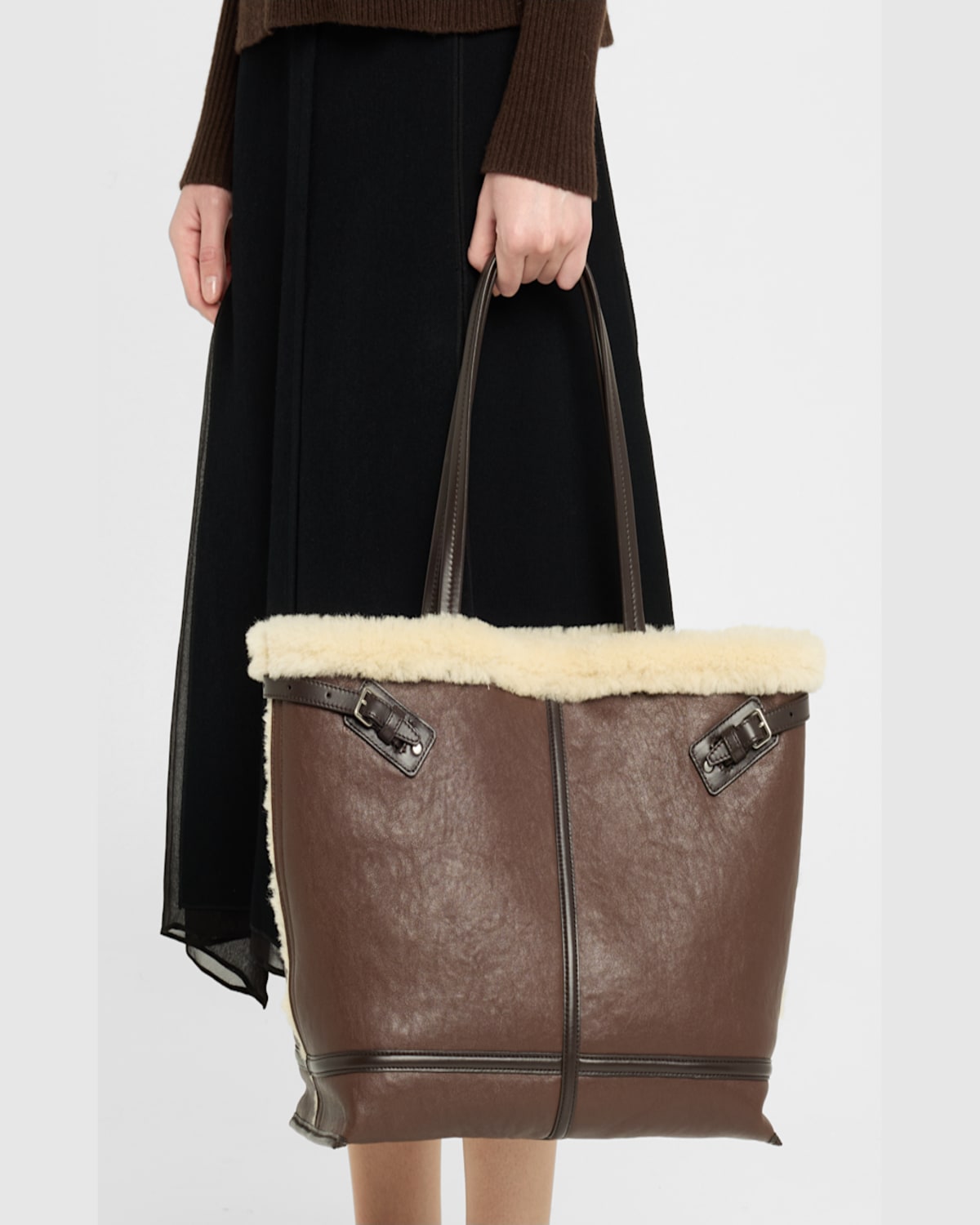 Proenza Schouler Days Buckle Sheep Fur Tote Bag In Chestnut