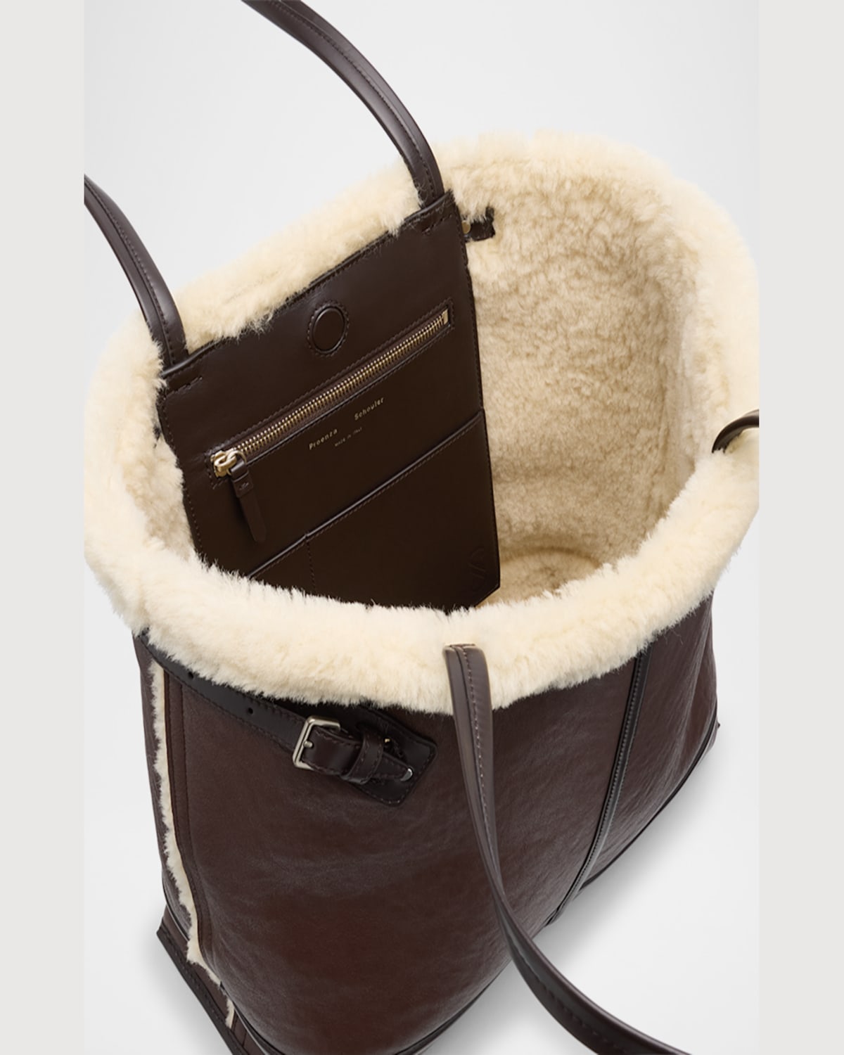 Proenza Schouler Days Buckle Sheep Fur Tote Bag In Chestnut