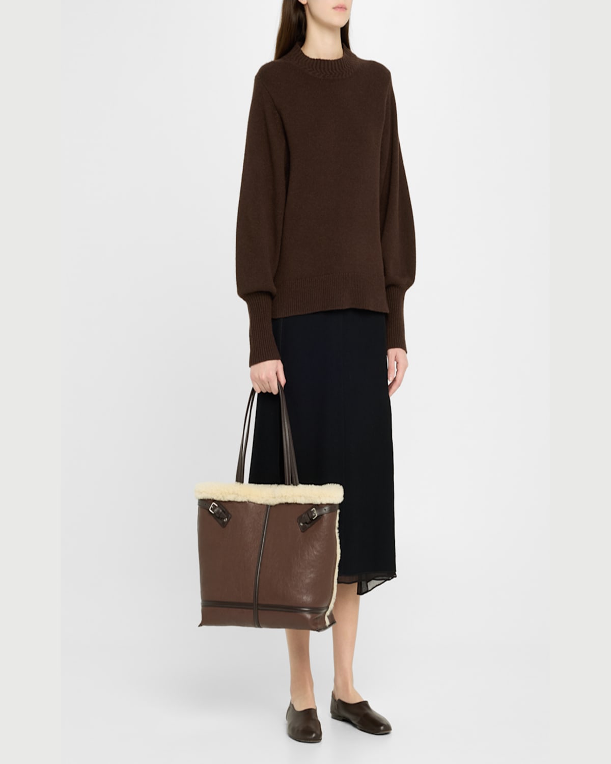 Proenza Schouler Days Buckle Sheep Fur Tote Bag In Chestnut