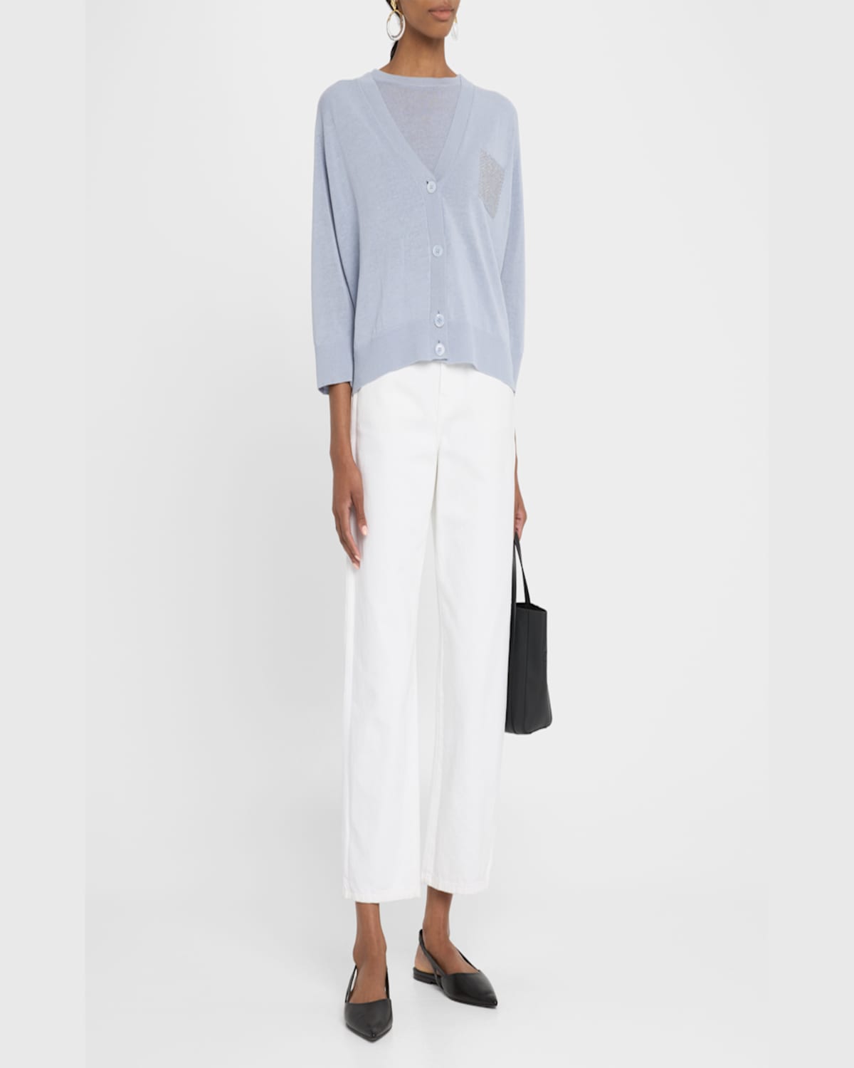 Shop Peserico Chain-embellished Knit Cardigan In Sunrise Blue