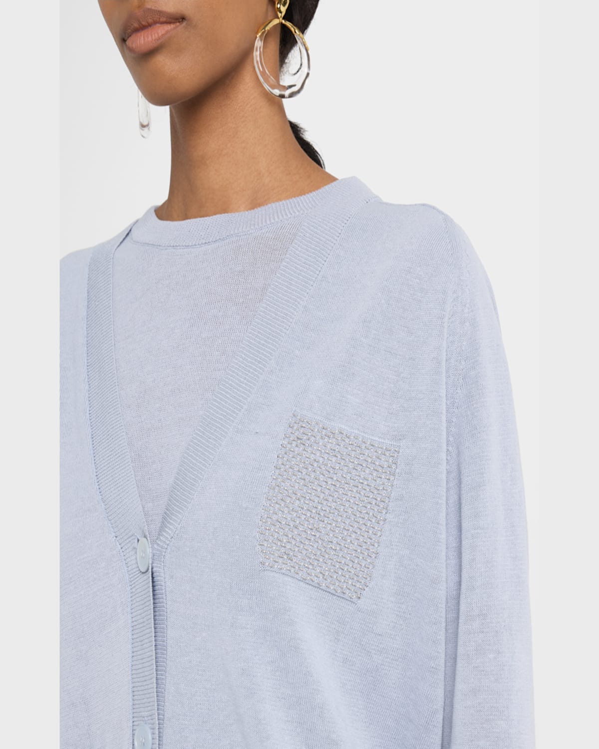 Shop Peserico Chain-embellished Knit Cardigan In Sunrise Blue