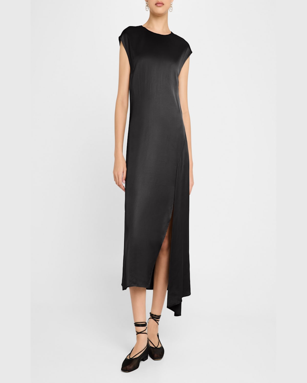 Peserico Draped Side-slit Midi Shift Dress In Black