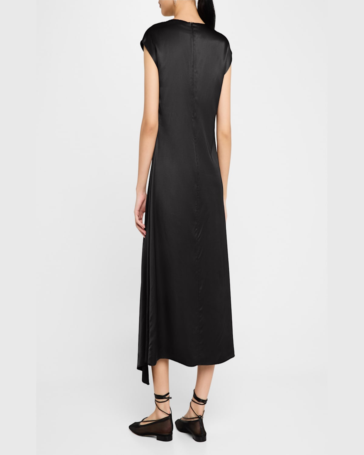 Peserico Draped Side-slit Midi Shift Dress In Black
