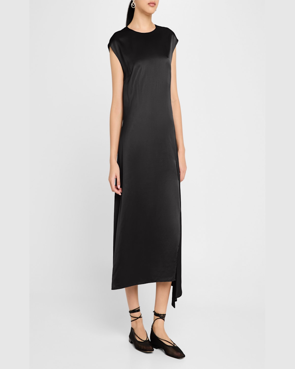 Peserico Draped Side-slit Midi Shift Dress In Black