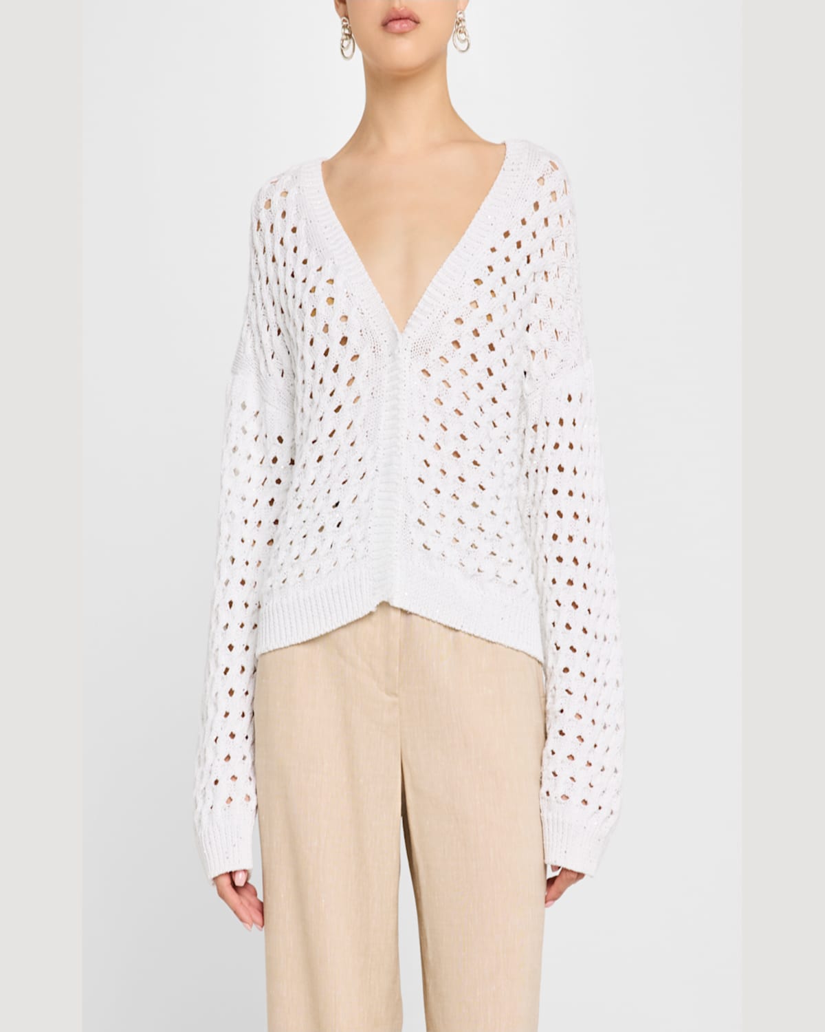 Shop Peserico Open-knit Sequin Cardigan In Pure White