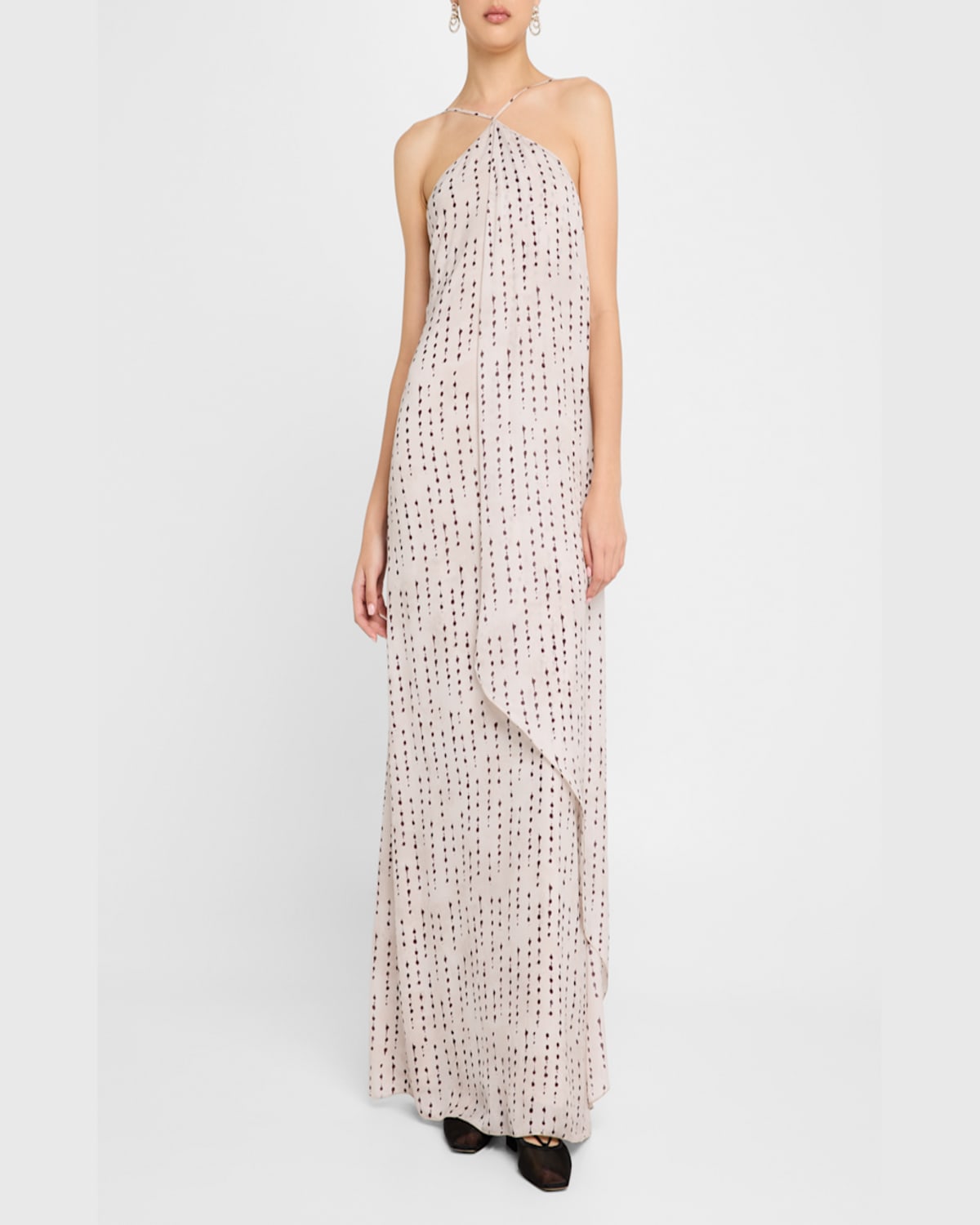 Peserico Draped Dot-print Halter Maxi Dress In Sunrise