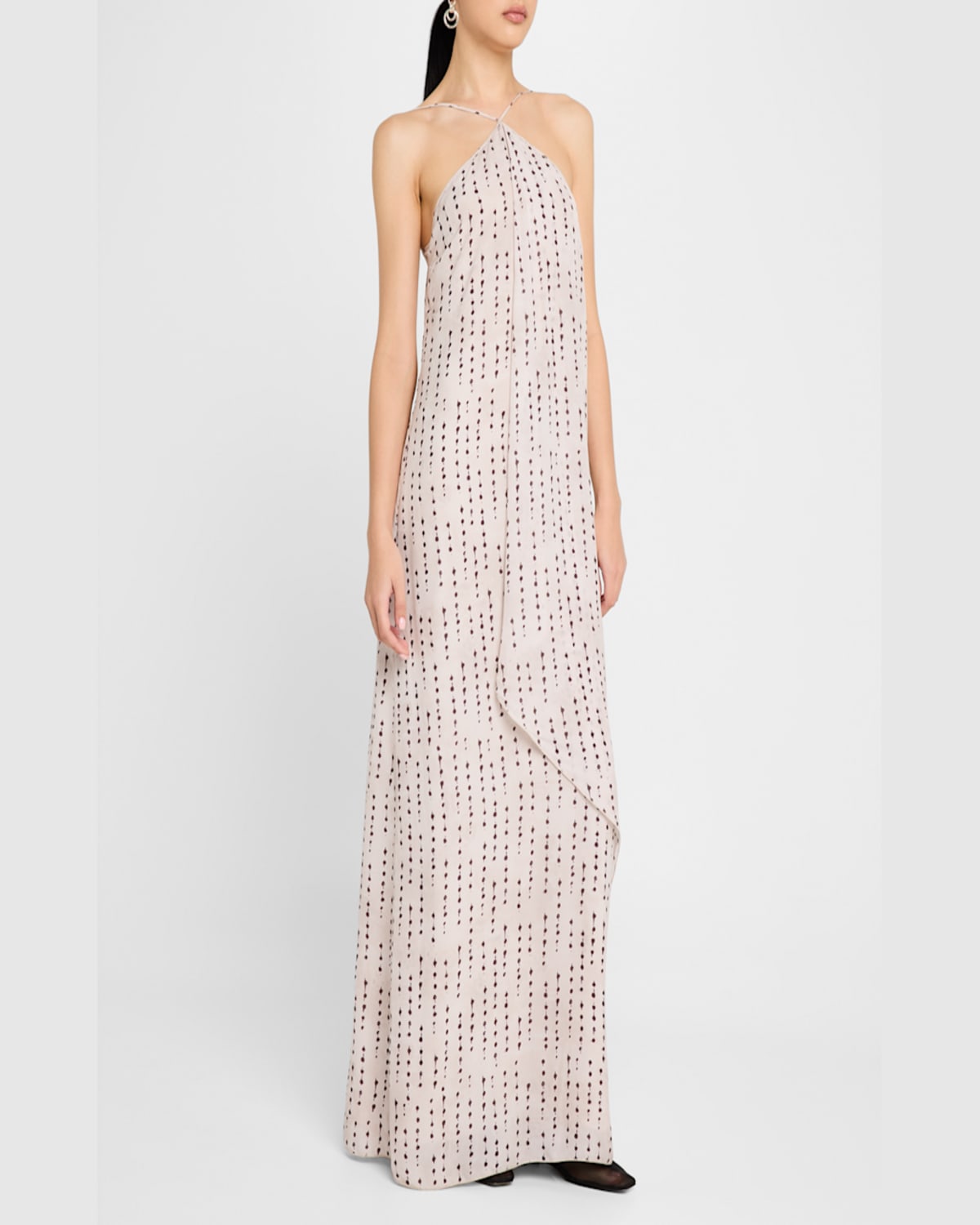 Peserico Draped Dot-print Halter Maxi Dress In Sunrise