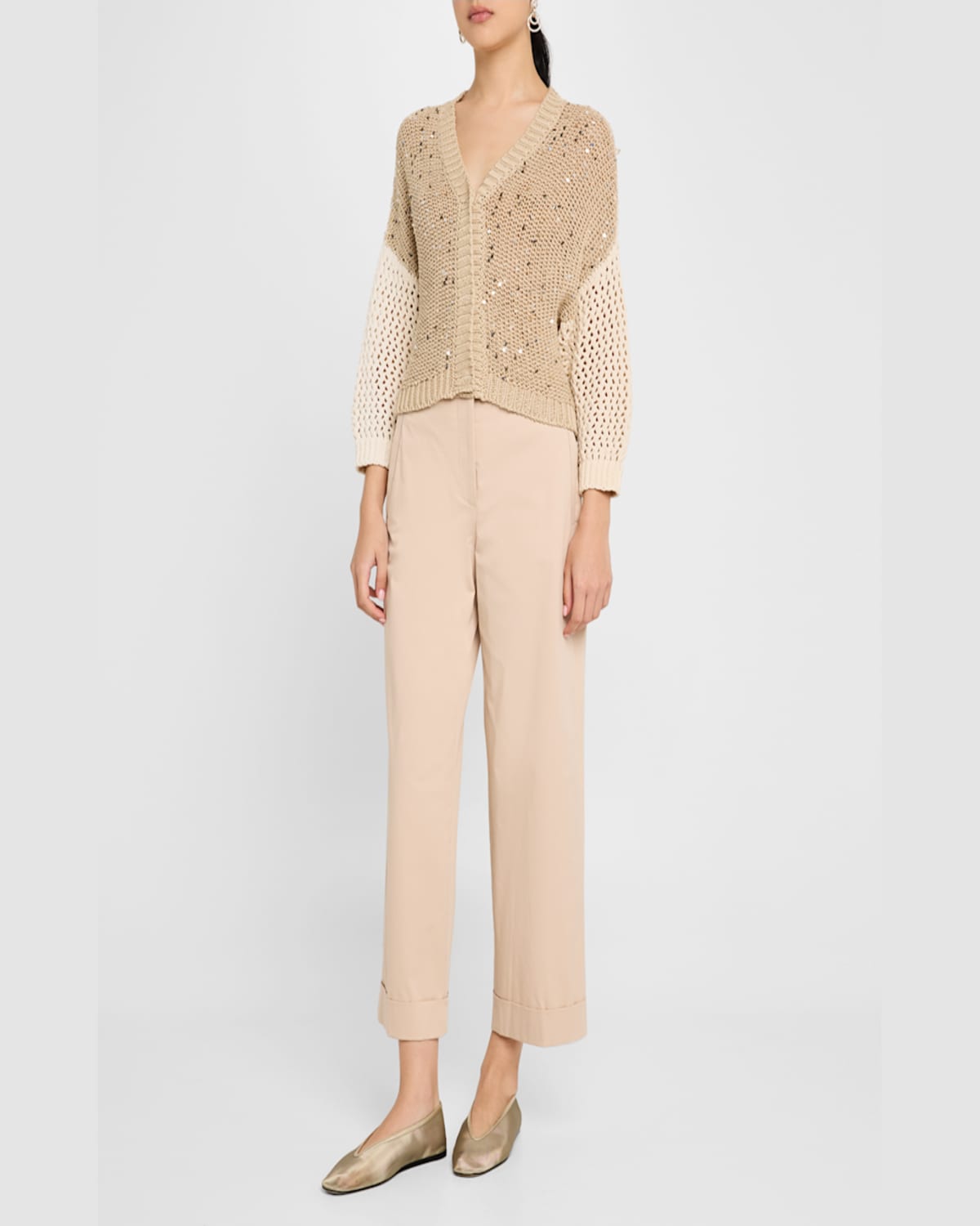PESERICO COLORBLOCK OPEN-KNIT SEQUIN CARDIGAN 