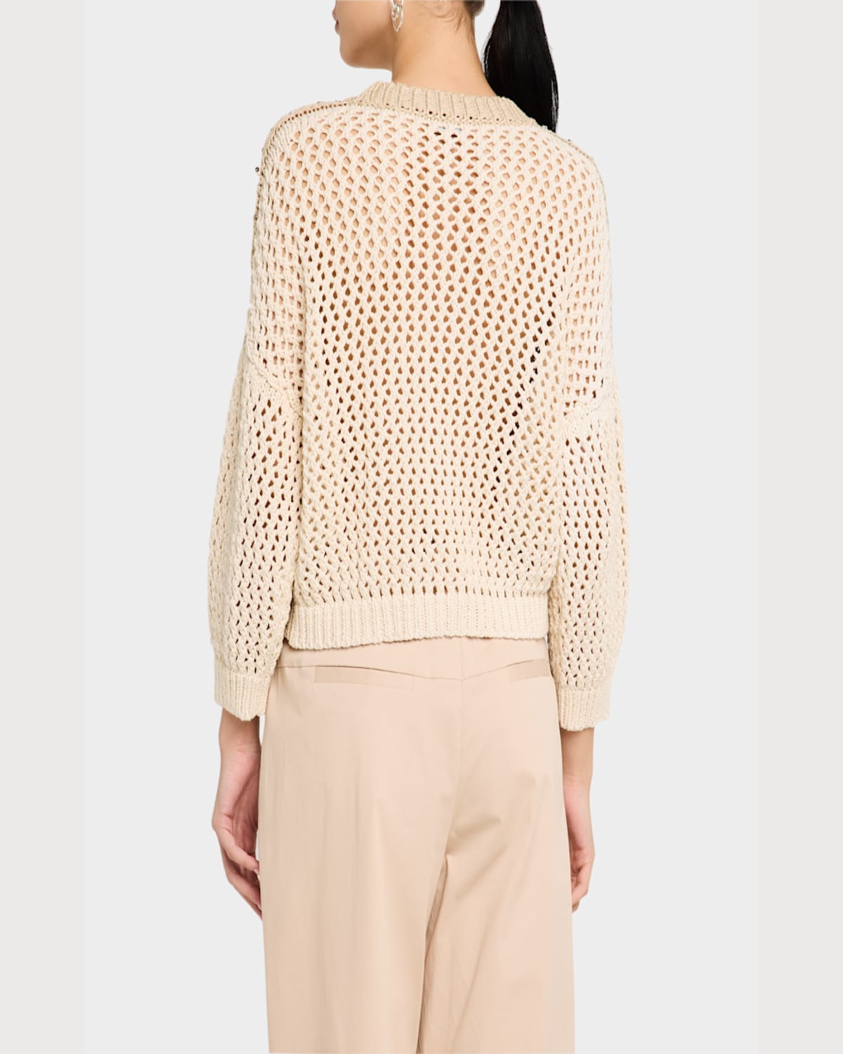 Shop Peserico Colorblock Open-knit Sequin Cardigan In Amber Beige
