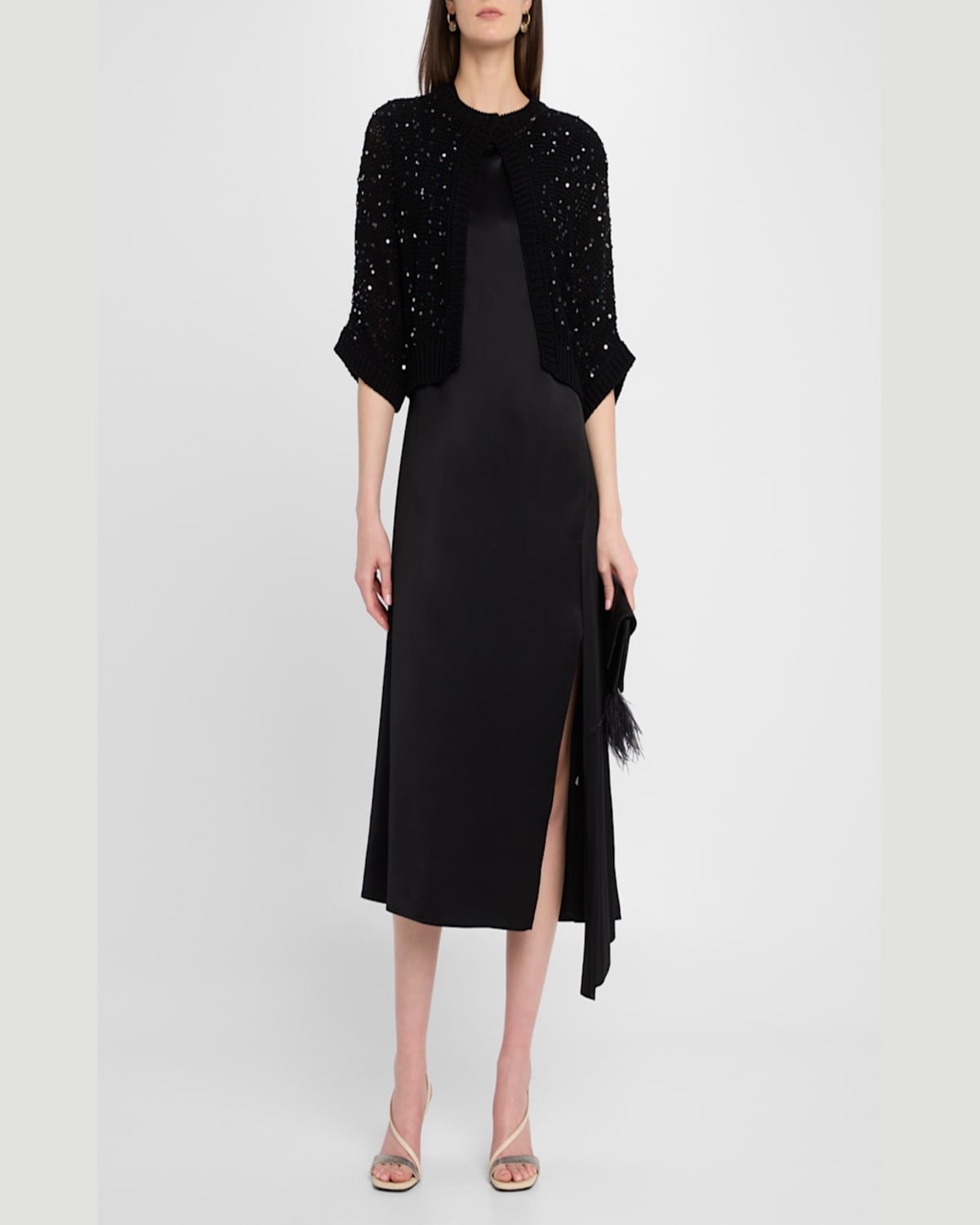 Shop Peserico Sequin Cotton Knit Cardigan In Black