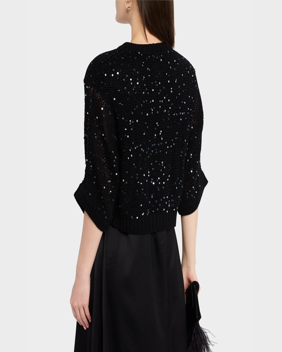 Shop Peserico Sequin Cotton Knit Cardigan In Black