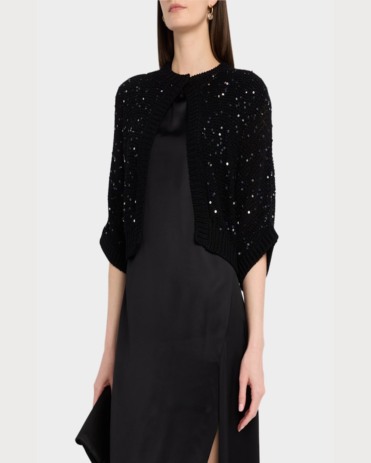 Shop Peserico Sequin Cotton Knit Cardigan In Black