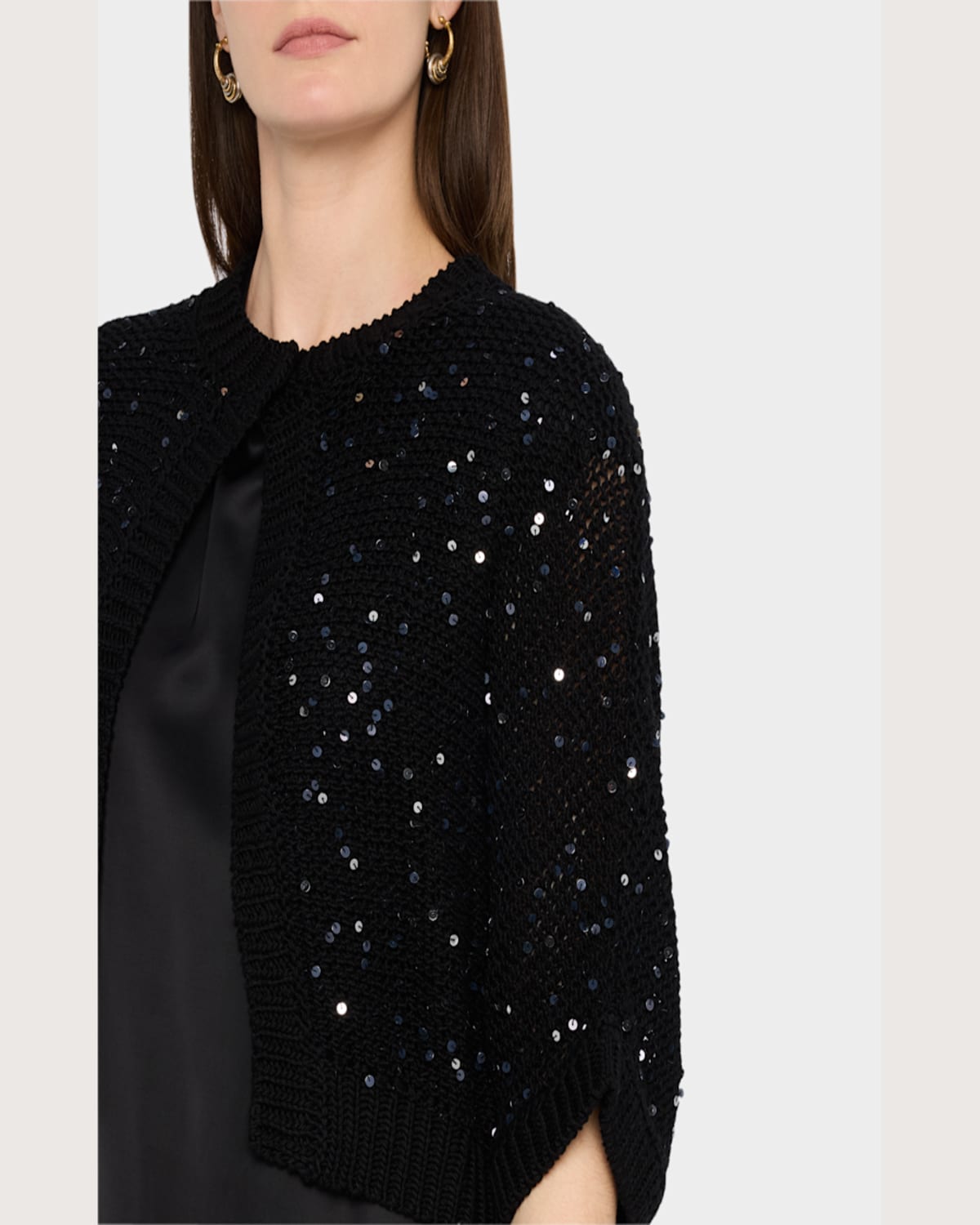 Shop Peserico Sequin Cotton Knit Cardigan In Black