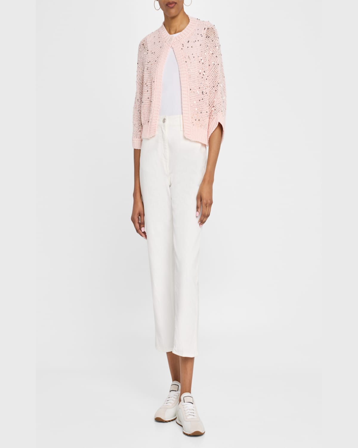 Shop Peserico Sequin Cotton Knit Cardigan In Sunrise