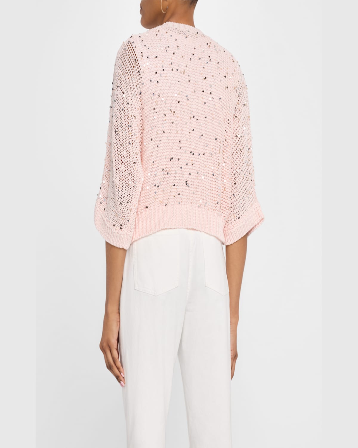 Shop Peserico Sequin Cotton Knit Cardigan In Sunrise
