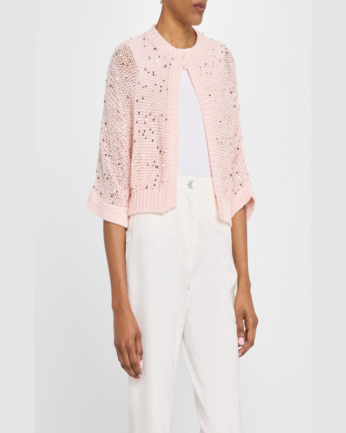 Shop Peserico Sequin Cotton Knit Cardigan In Sunrise