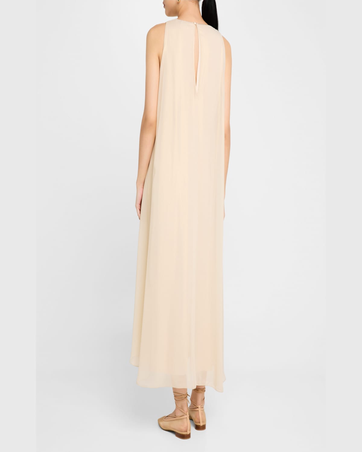 Shop Peserico Sleeveless Chain-trim Layered Maxi Dress In Almond White