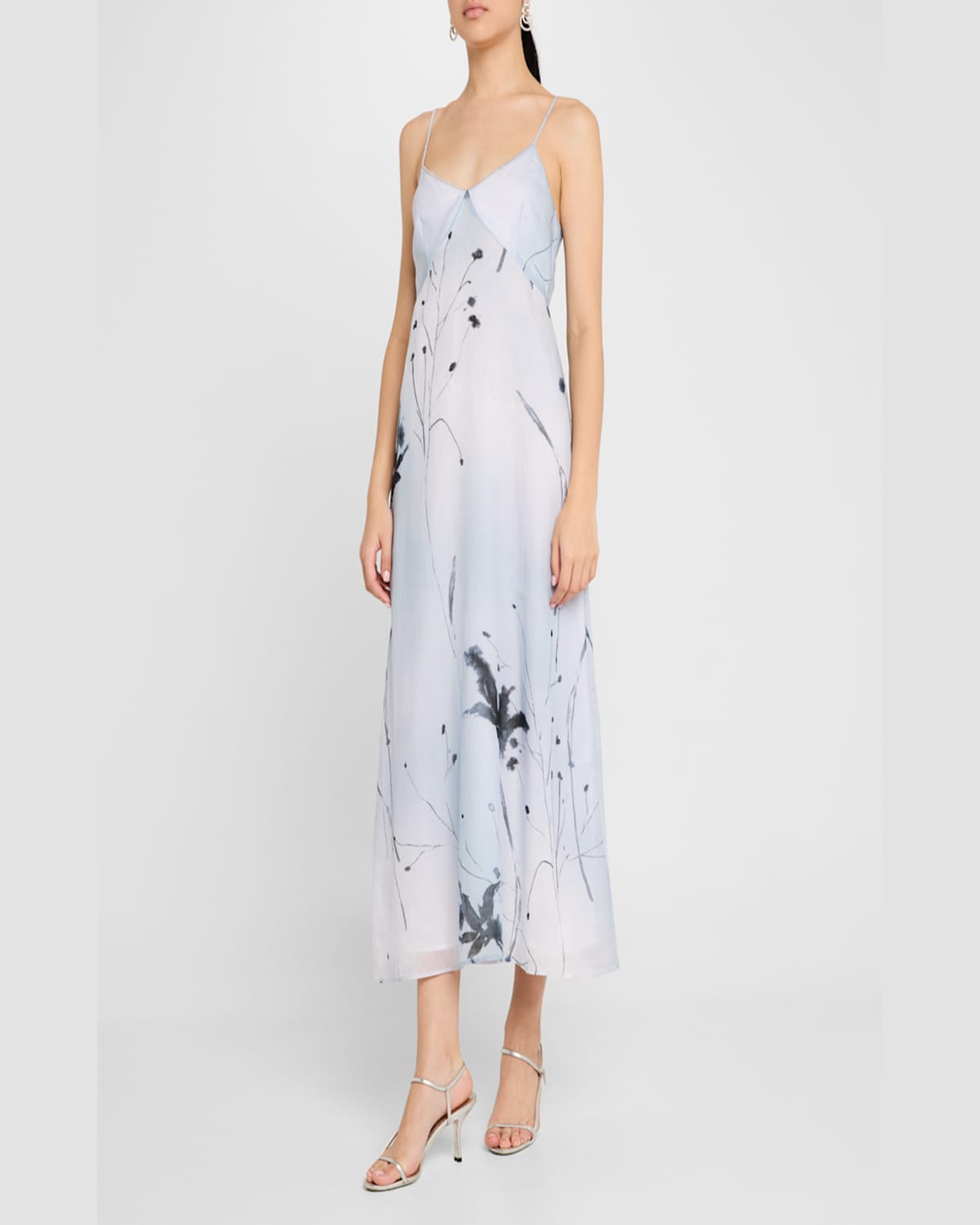 Shop Peserico Floral-print Empire Midi Dress In Crystal Blue
